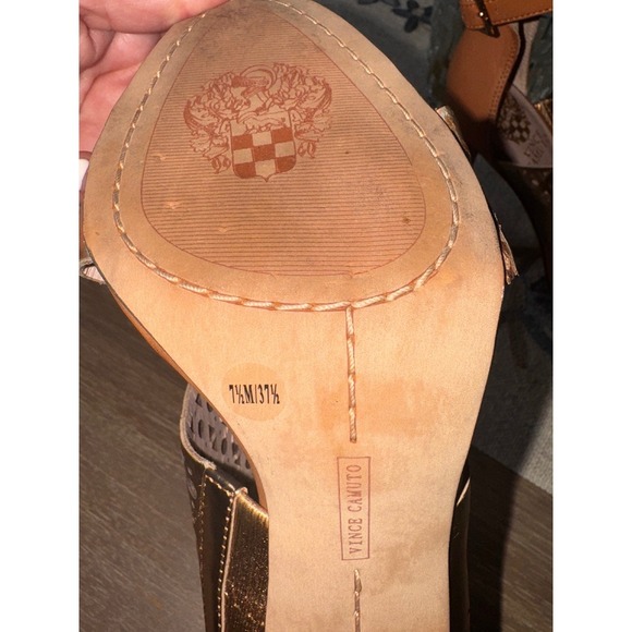 Vince Camuto Gold Woven Strappy Heeled Sandals Ankle Strap Occasion Heels - Picture 7 of 7